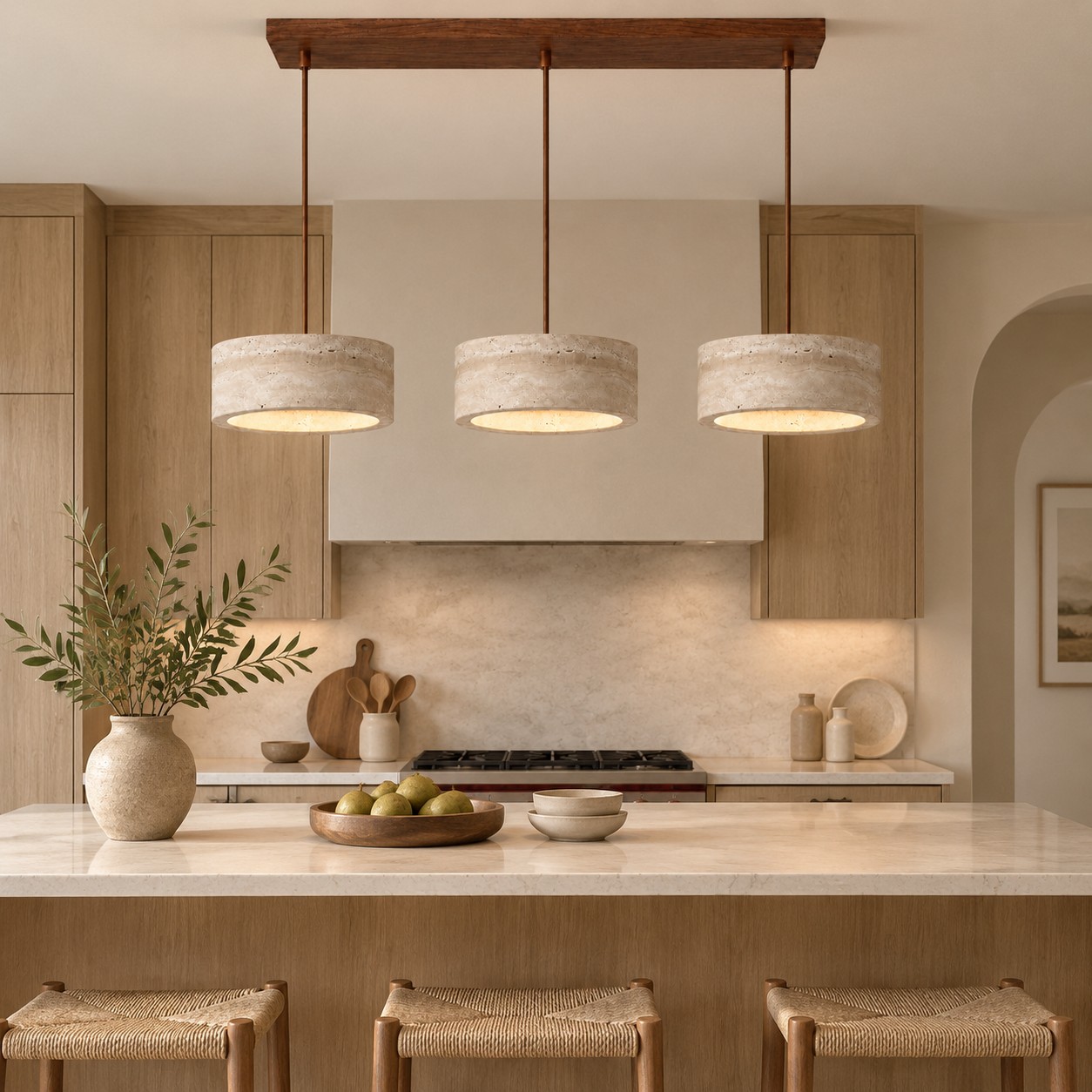Shatter-Resistant Travertine-Look Kitchen Island Light